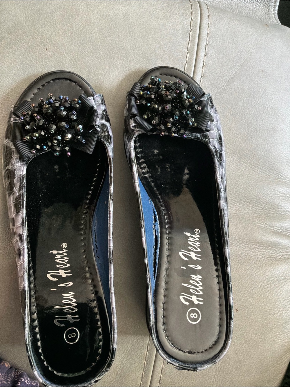 Helen's Heart Black Animal Print Bling Bow Mules Sz 8